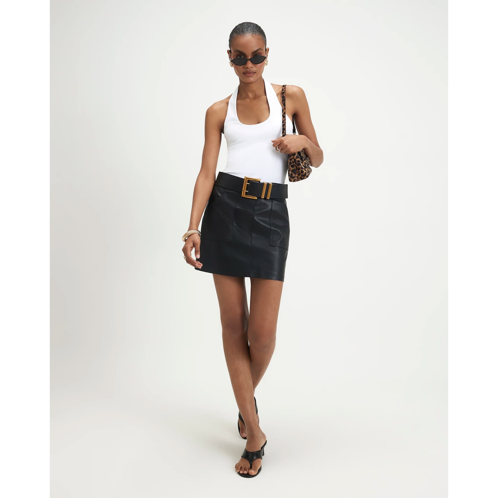 River Island River Island Womens Black Faux Leather Utility Mini Skirt
