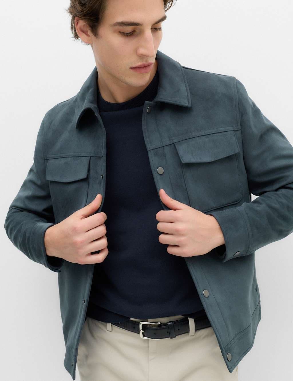 Marks & Spencer M&S Faux Suede Overshirt Dark Slate