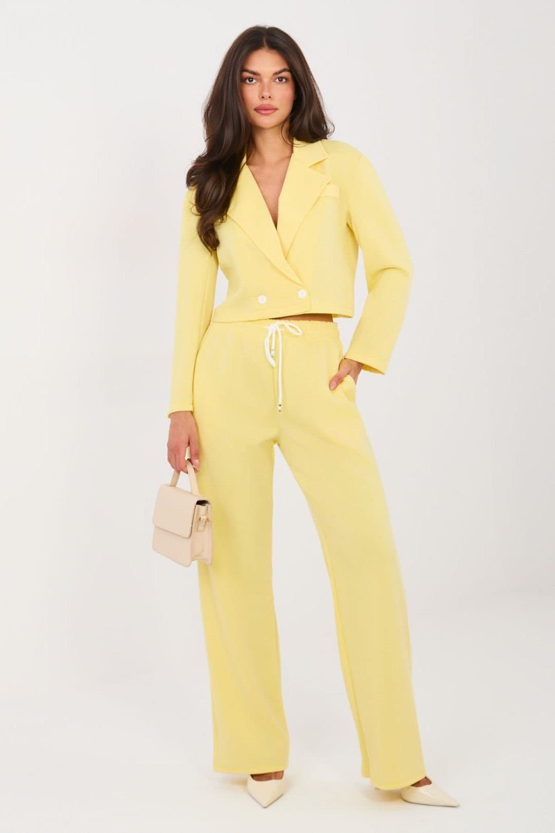 Love Lace Love Lace Women's Butter Soft Blazer & High Waist Trouser Set in Yellow