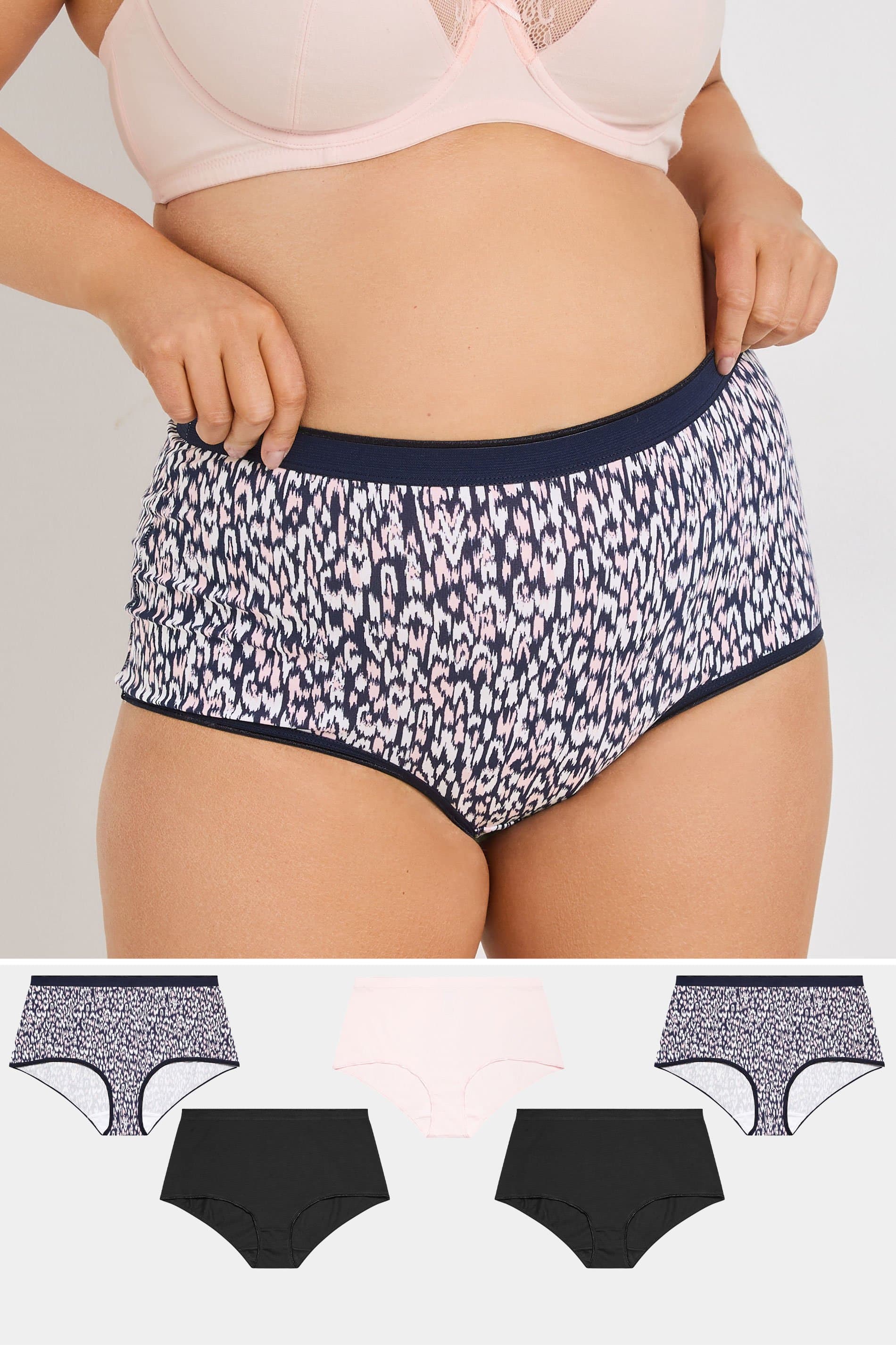 Yours 5 Pack Plus Size Navy Blue Leopard Print Full Briefs