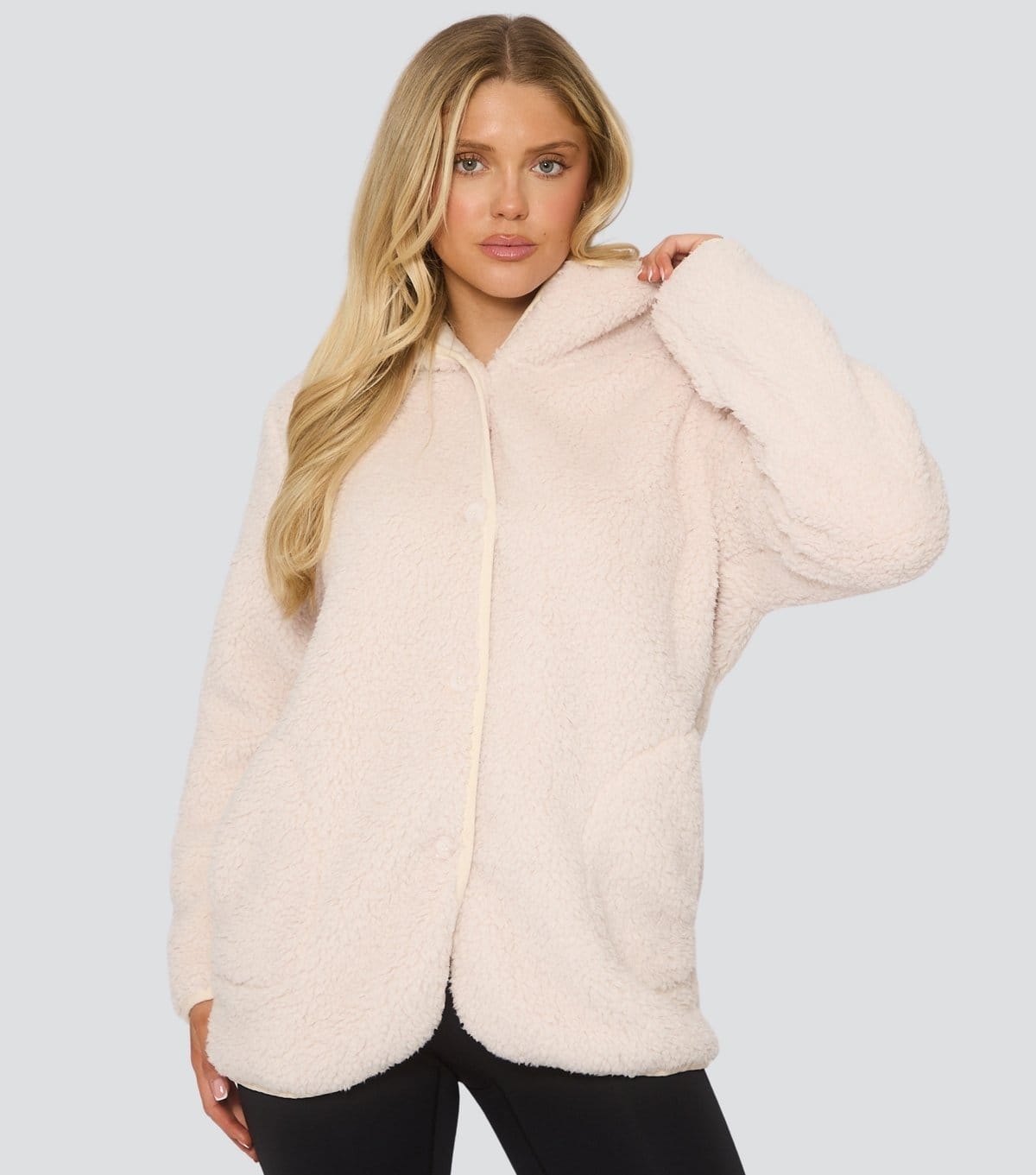 Loungeable Cream Borg Hooded Cardigan
