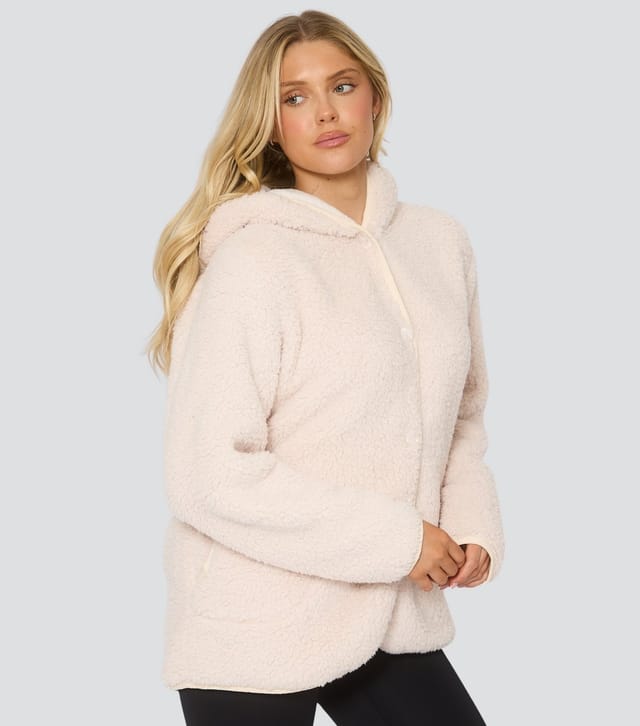 Loungeable Women's Cream Borg Hooded Cardigan Loungeable New Look - 3