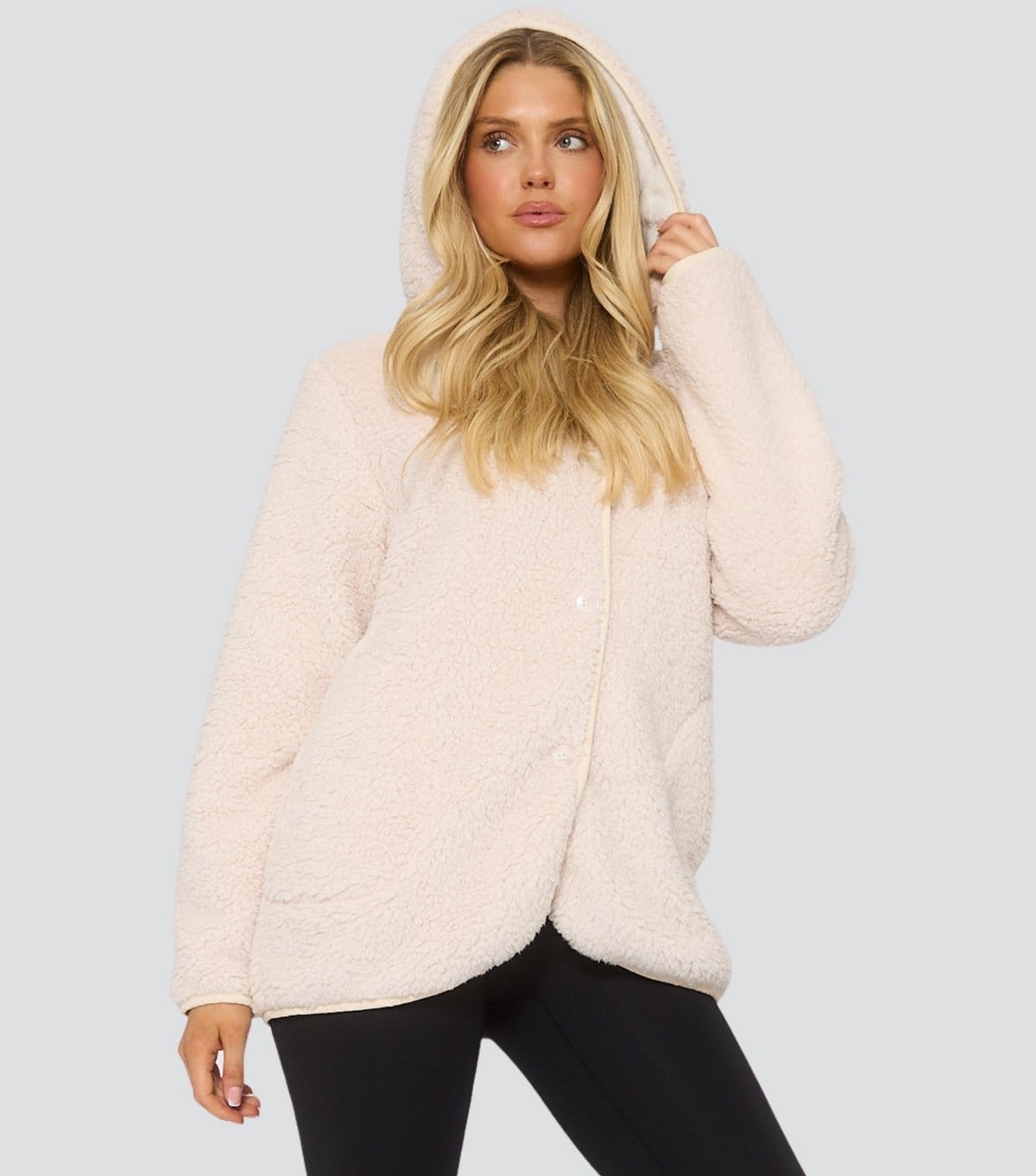 Loungeable Women's Cream Borg Hooded Cardigan Loungeable New Look - 4