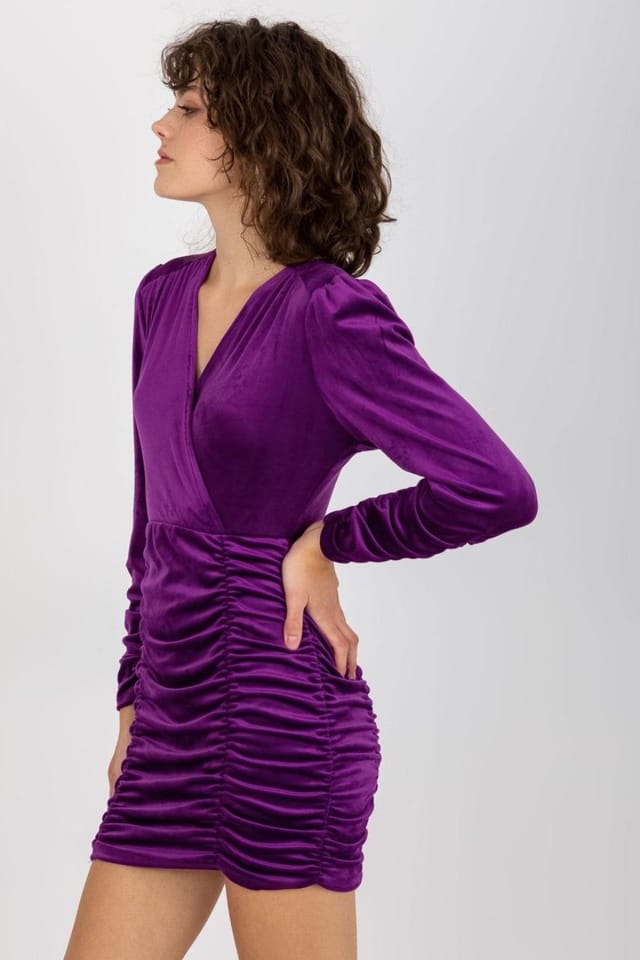 Love Lace Love Lace Women's Velour Evening Dress with Decorative Creases in Violet - 3
