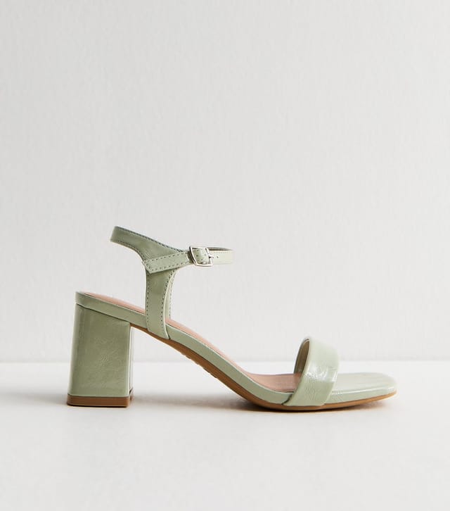 New Look Women's Light Green Faux Leather Square Toe Block Heel Sandals Vegan New Look - 2