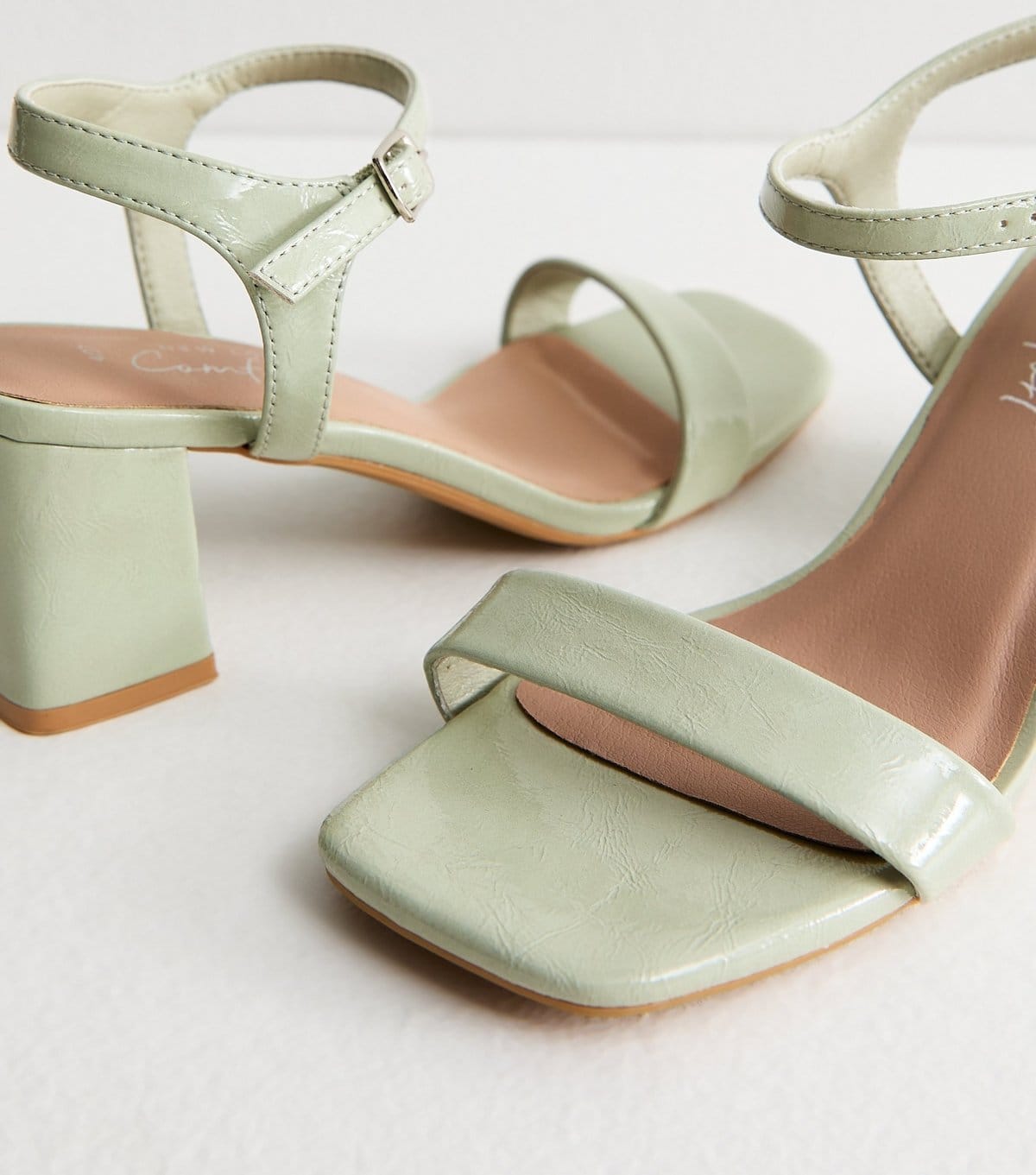 New Look Women's Light Green Faux Leather Square Toe Block Heel Sandals Vegan New Look - 4