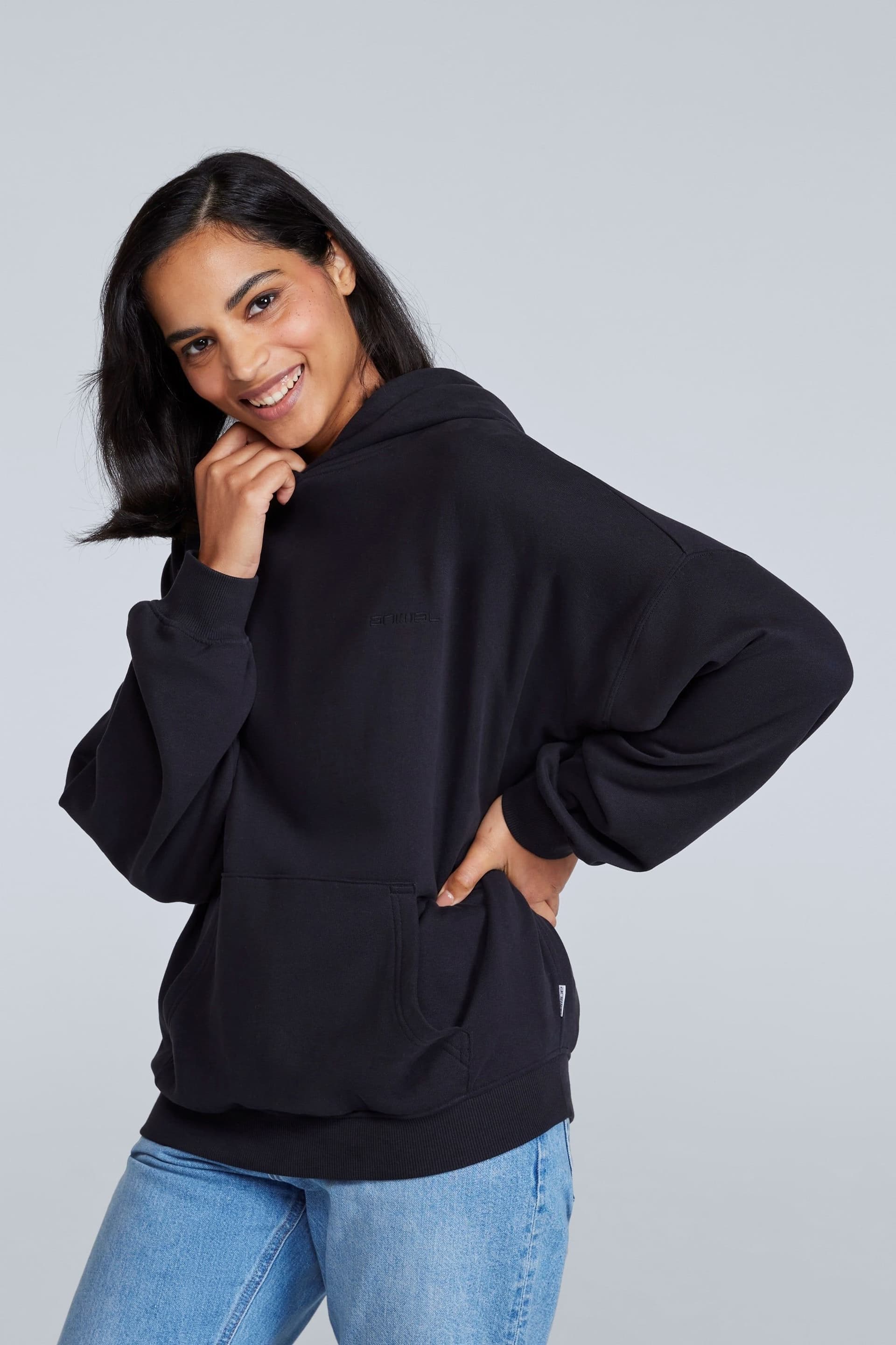Animal Animal Women's 'Idol' Logo Print Hoody in Jet Black