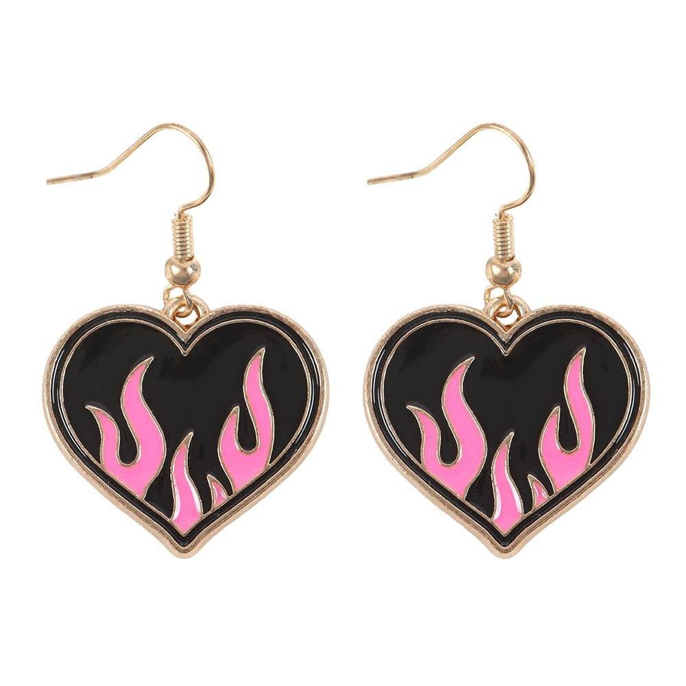 Something Different Something Different Men's Flaming Heart Dangle Earrings in Black - 1