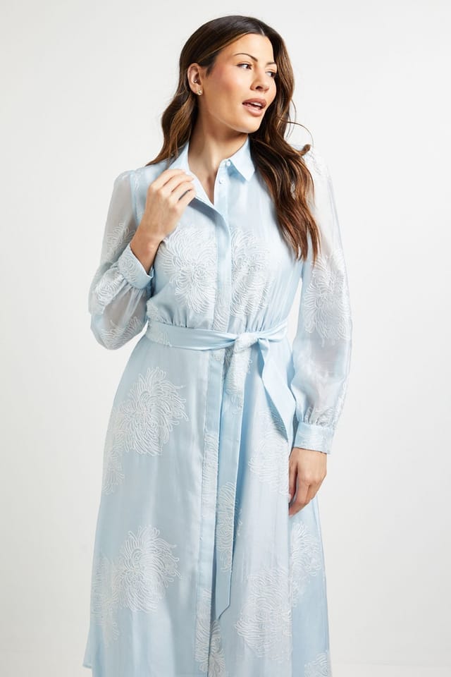 Wallis Wallis Women's Embroidered Organza Midi Shirt Dress in Blue - 2