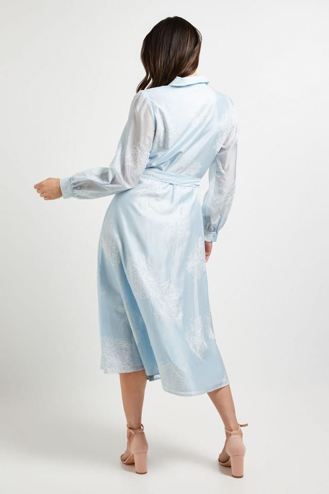 Wallis Wallis Women's Embroidered Organza Midi Shirt Dress in Blue - 3