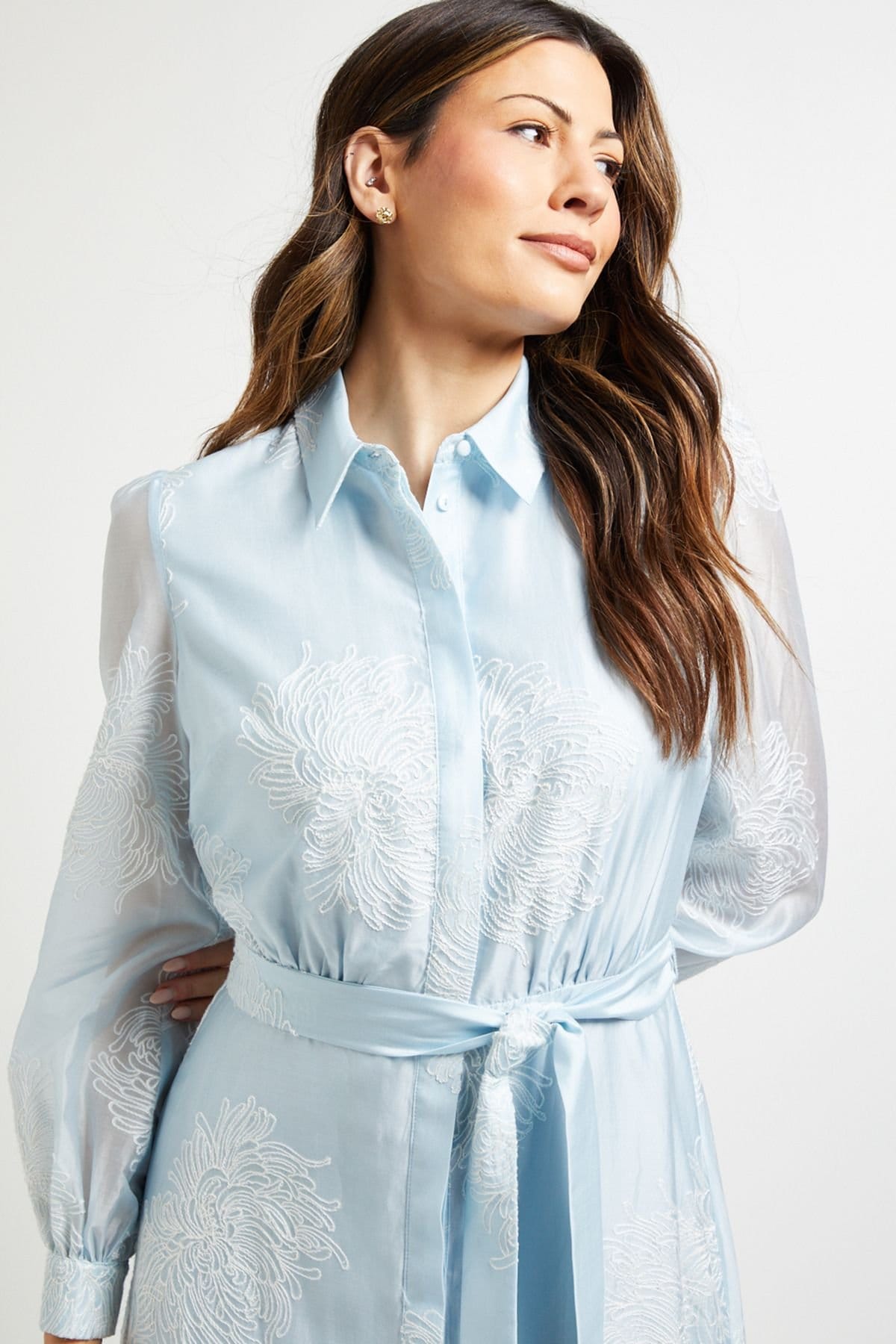 Wallis Wallis Women's Embroidered Organza Midi Shirt Dress in Blue - 4