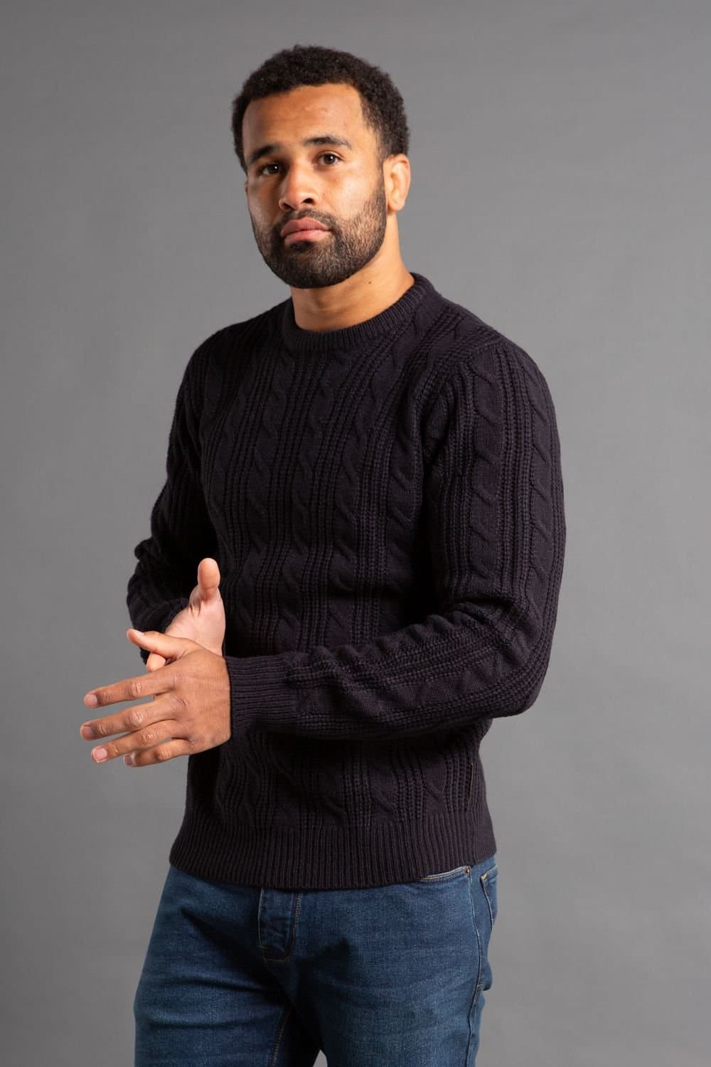 French Connection French Connection Men's Cable Knit Crew Neck Jumper in Navy