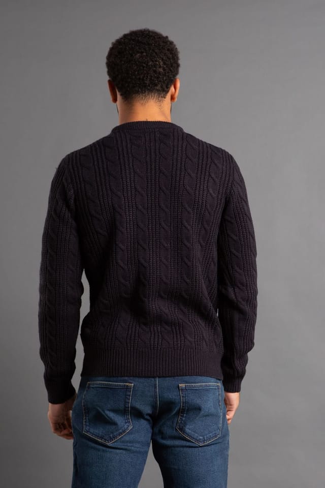 French Connection French Connection Men's Cable Knit Crew Neck Jumper in Navy - 2