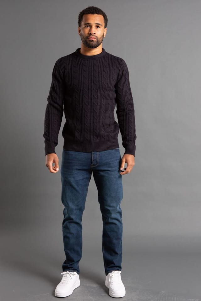 French Connection French Connection Men's Cable Knit Crew Neck Jumper in Navy - 3