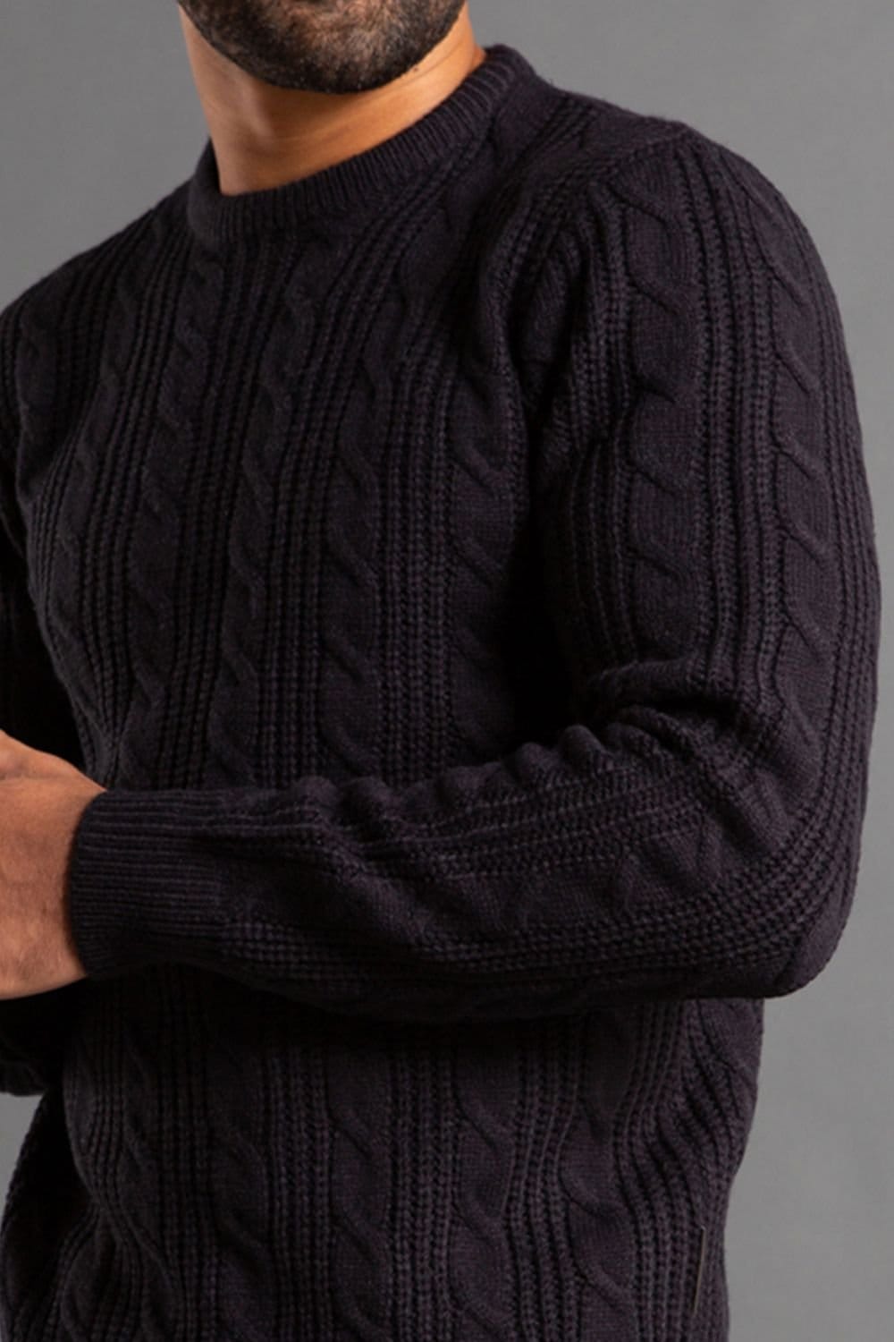 French Connection French Connection Men's Cable Knit Crew Neck Jumper in Navy - 4