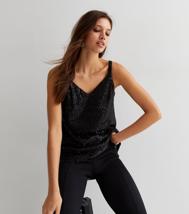 Gini London Women's Black Sequin Strappy Cami Gini London New Look - 2