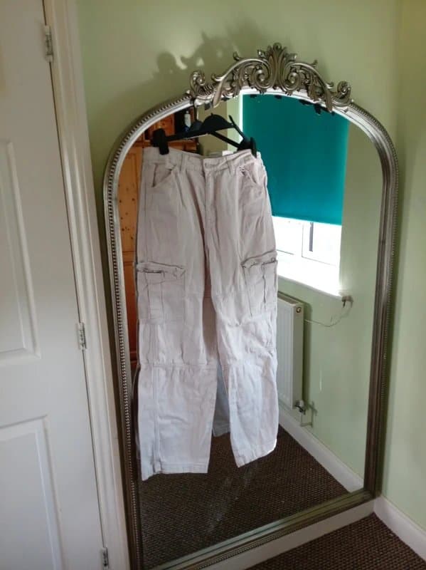 H&M H&m divided size 10 beige cream pockets wide leg denim light weight trousers