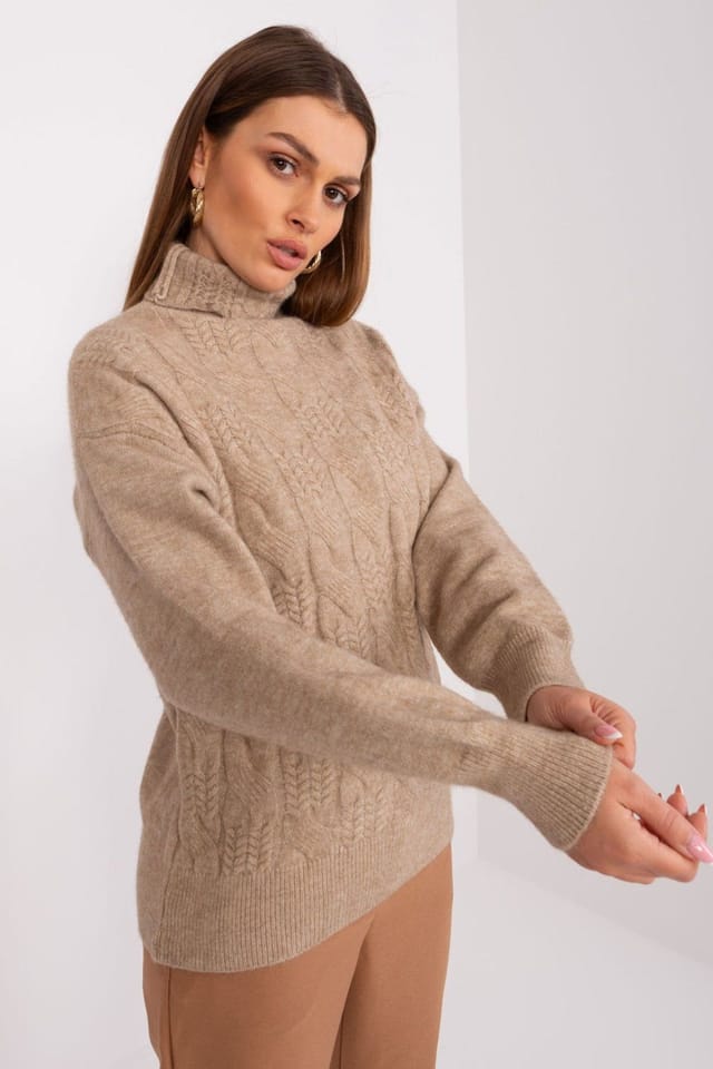 Love Lace Love Lace Women's Textured Turtleneck Acrylic Sweater in Beige - 2