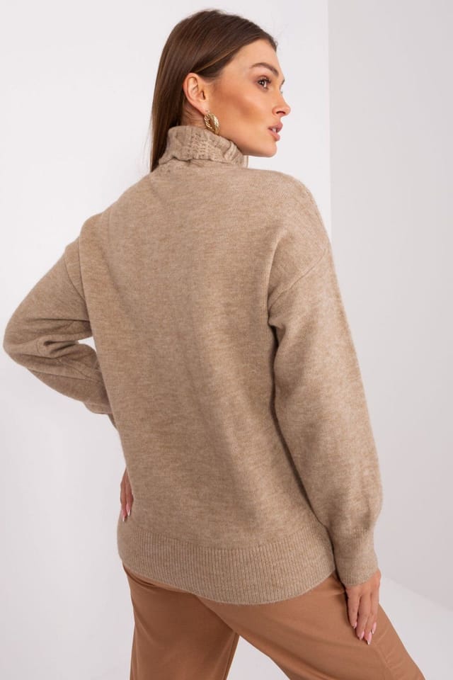 Love Lace Love Lace Women's Textured Turtleneck Acrylic Sweater in Beige - 3