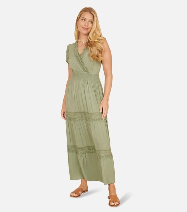 Yumi Women's Light Green Lace Trim Maxi Dress Yumi New Look - 2