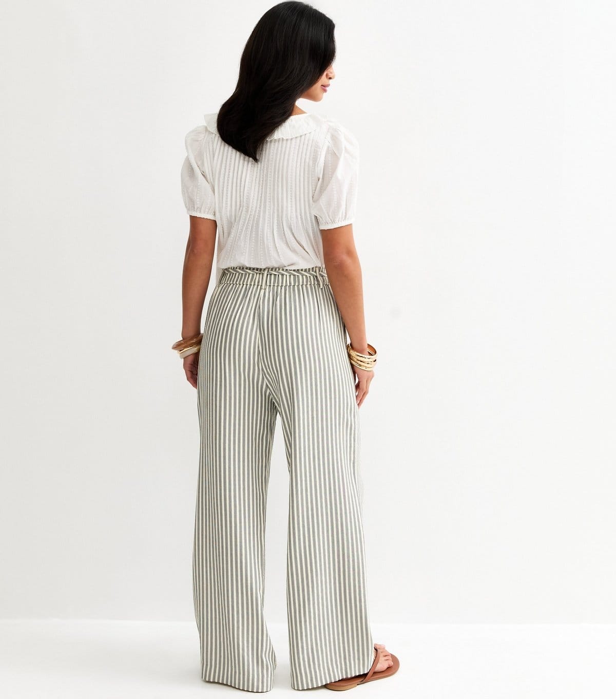 New Look Women's Petite Cream Seersucker Striped Wide Leg Trousers New Look - 4