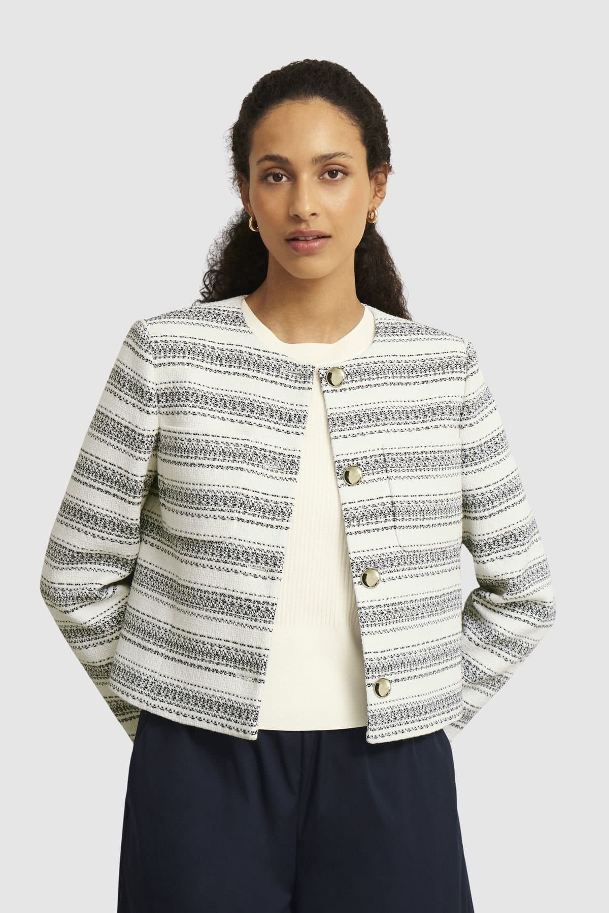 Hobbs London Hobbs London Women's Longcross Round Neck Button Front Jacket in Off-White