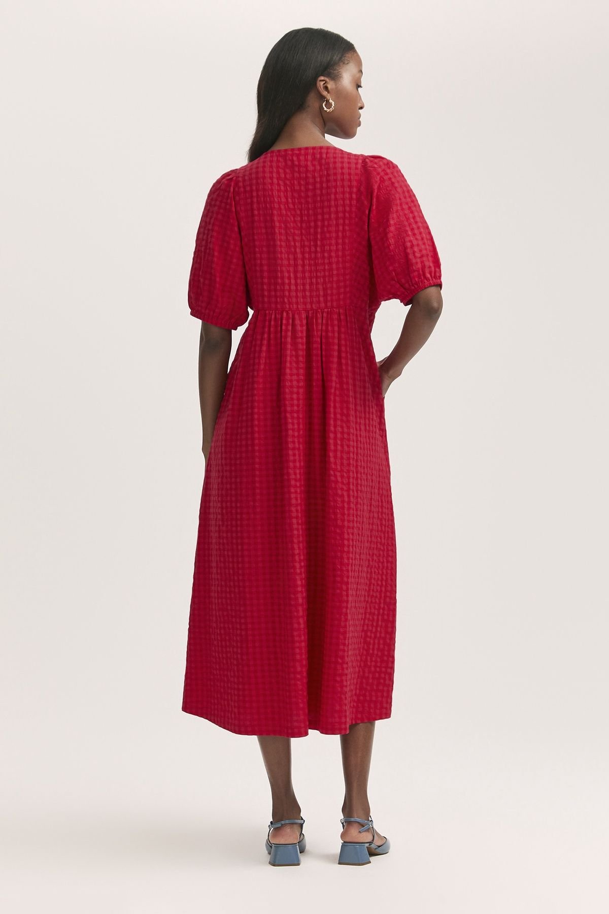 Finery London Finery London Women's Gingham Seersucker Midi Dress in Red - 3
