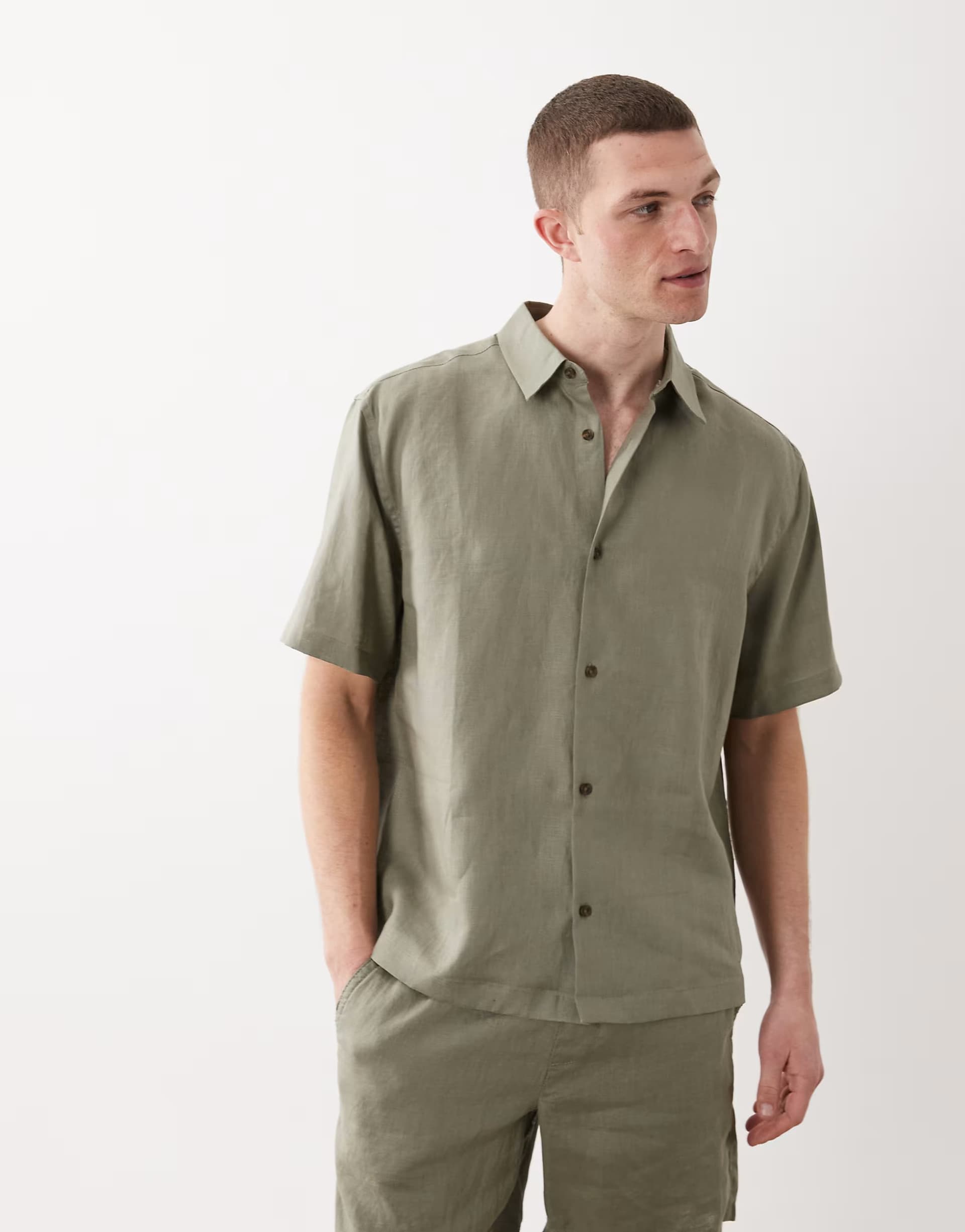 ASOS ASOS DESIGN co-ord 100% linen relaxed shirt in khaki