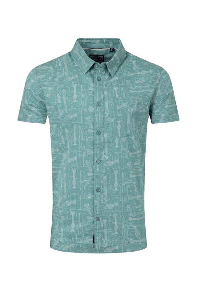 Weird Fish Weird Fish Men's Faraway Short Sleeve Printed Shirt in Duck Egg Blue - 2
