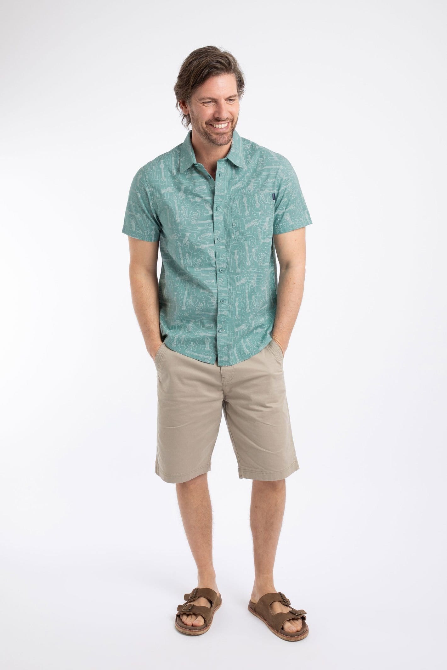 Weird Fish Weird Fish Men's Faraway Short Sleeve Printed Shirt in Duck Egg Blue - 4