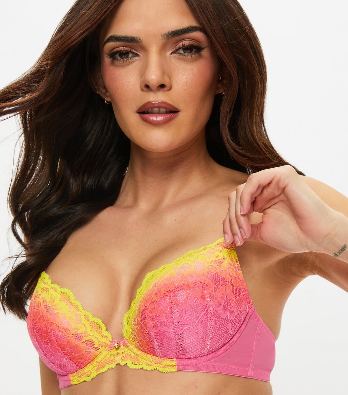 Ann Summers Women's Pink Sexy Lace Ombre Padded Plunge Bra Ann Summers New Look