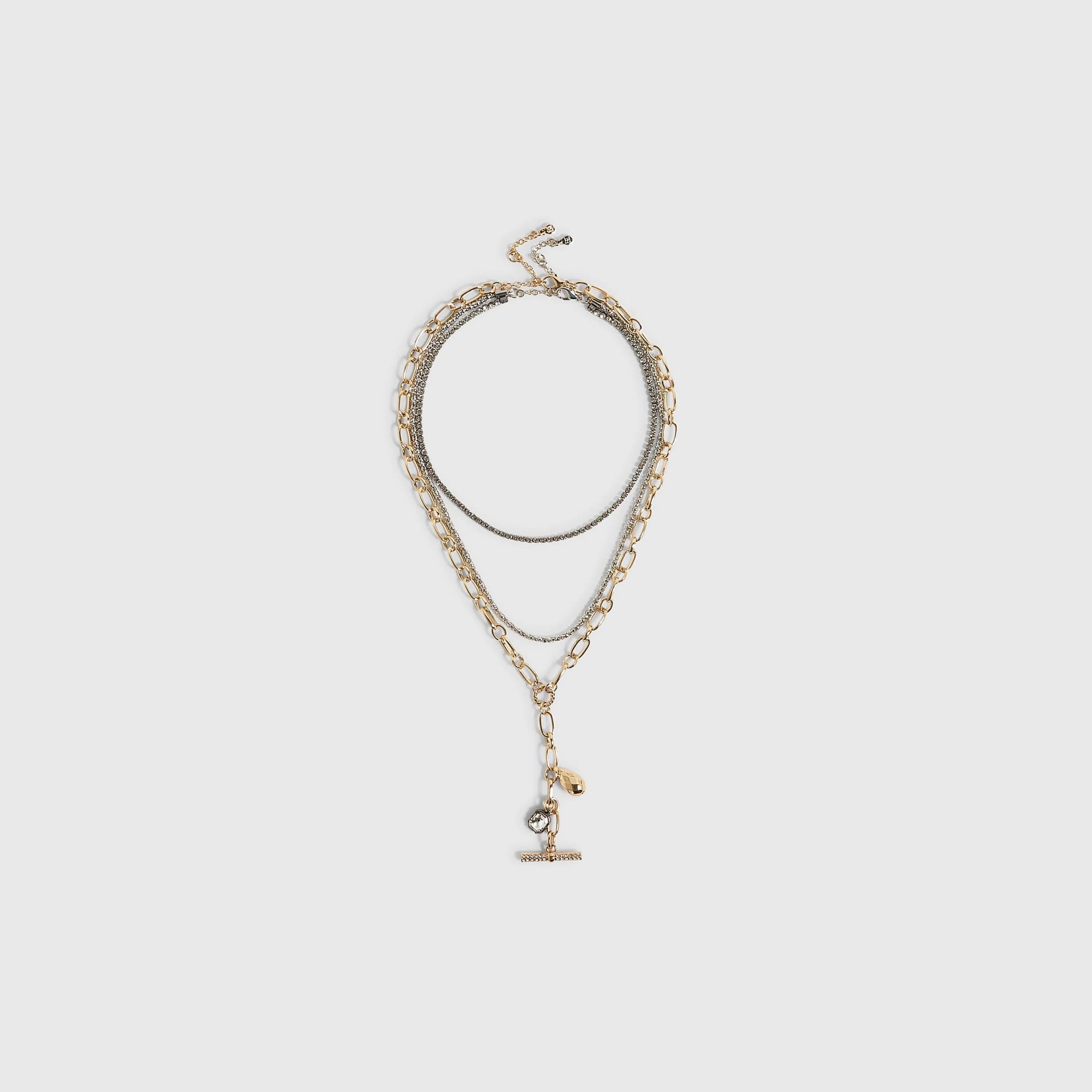River Island River Island Womens Gold Metal Mixed Multi Charm T-Bar Necklace