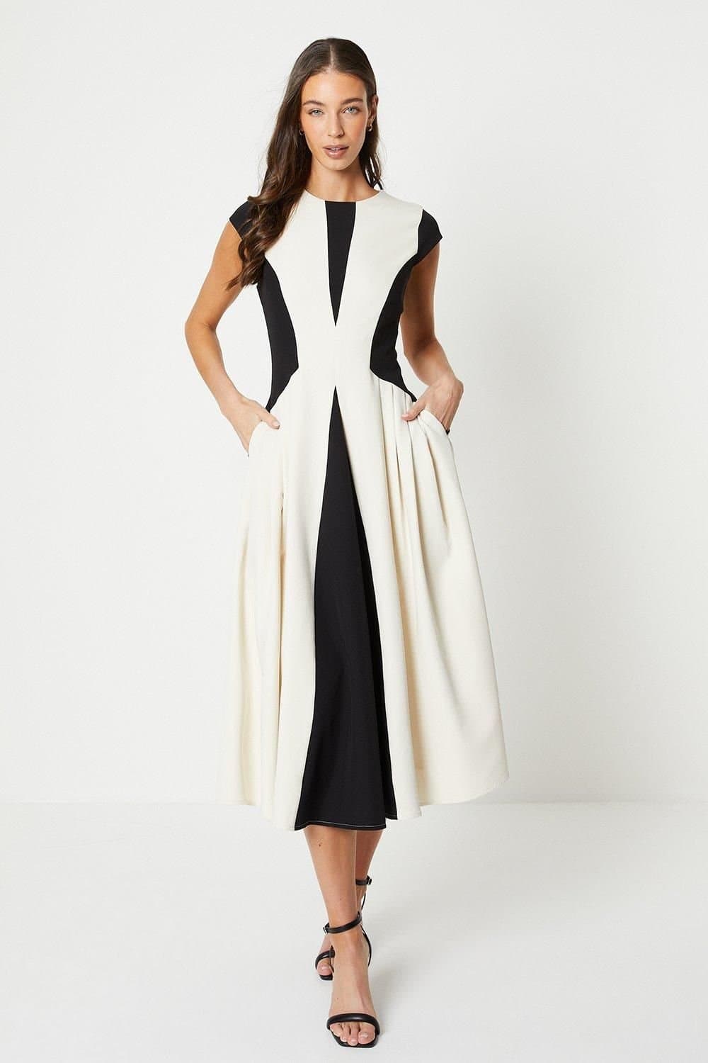 Coast Coast Women's Crepe Colour Block Midi Dress in Mono