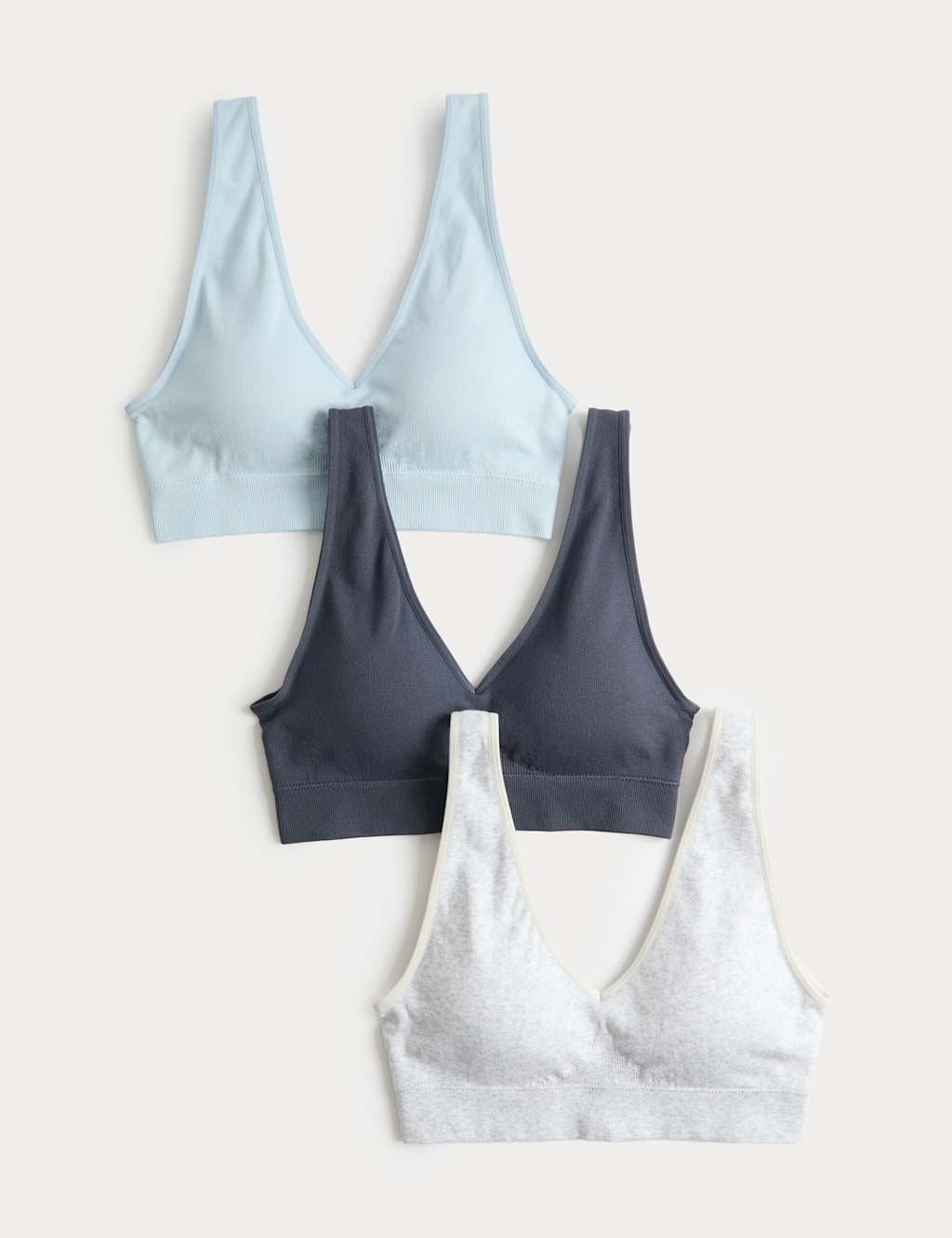 Marks & Spencer M&S 3 Pack Seamless V-Neck Crop Tops Grey Mix