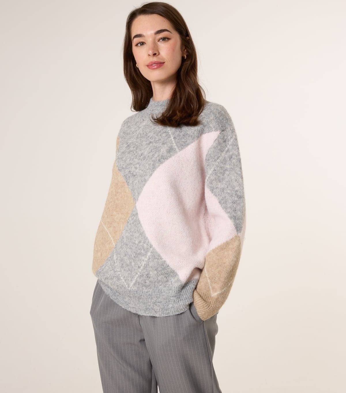 Blue Vanilla Women's Grey Diamond Turtle Neck Jumper Blue Vanilla New Look