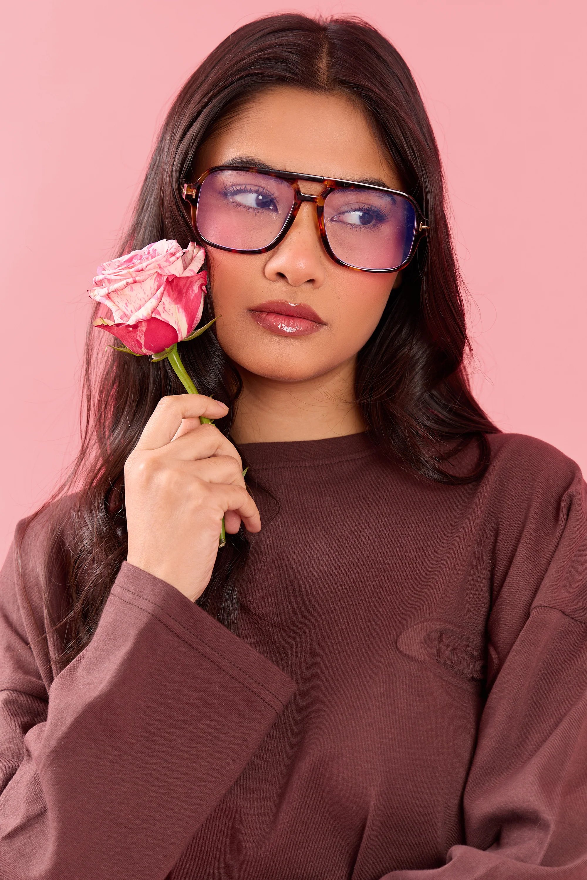 Kaiia Kaiia Oval Embossed Oversized Long Sleeve T-shirt Cocoa Brown - 2