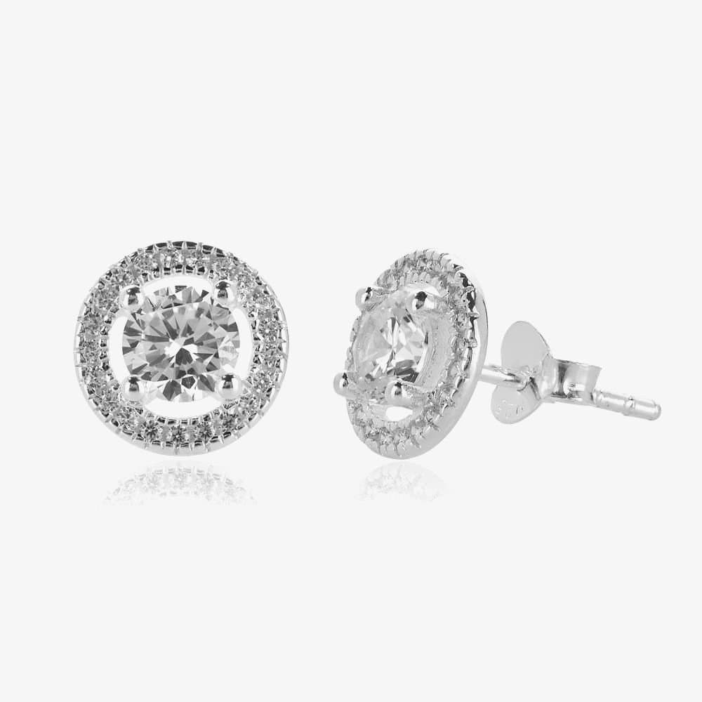 T.H.Baker T.H.Baker Women's Silver Round Cubic Zirconia Cluster Earrings E4909C