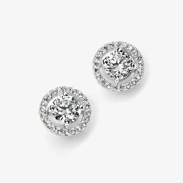 T.H.Baker T.H.Baker Women's Silver Round Cubic Zirconia Cluster Earrings E4909C - 3