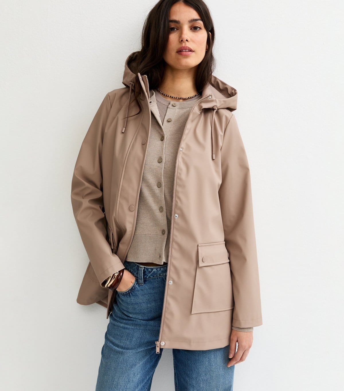 New Look Mink Water Resistant Drawstring Hood Rain Anorak