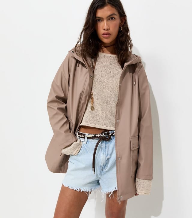 New Look Women's Mink Water Resistant Drawstring Hood Rain Anorak New Look - 2
