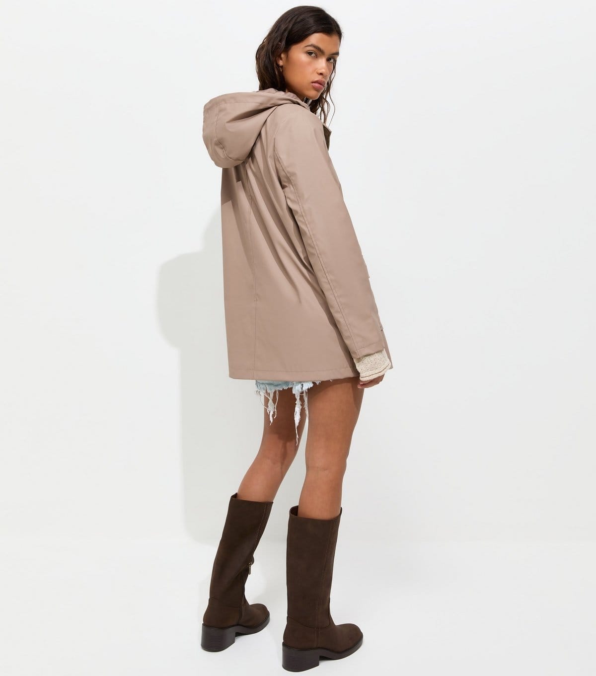 New Look Women's Mink Water Resistant Drawstring Hood Rain Anorak New Look - 4