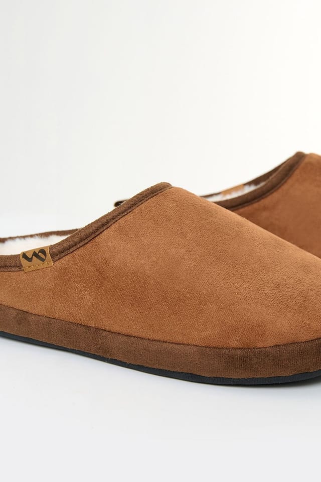 Threadbare Threadbare Men's Faux Suede Faux Fur Lined Mule Slippers in Tan - 2