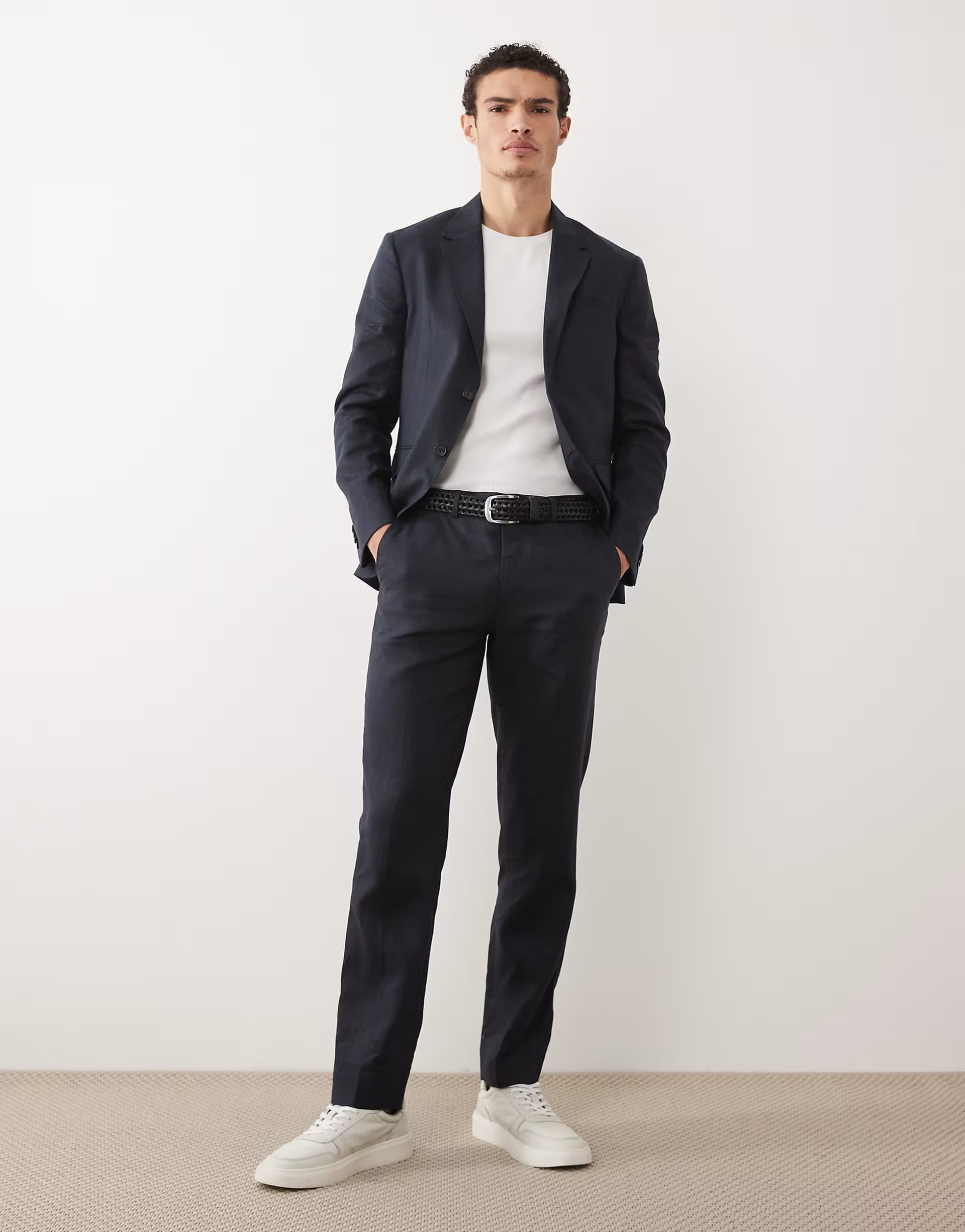 ASOS Jack & Jones Premium co-ord pure linen slim suit trousers in navy