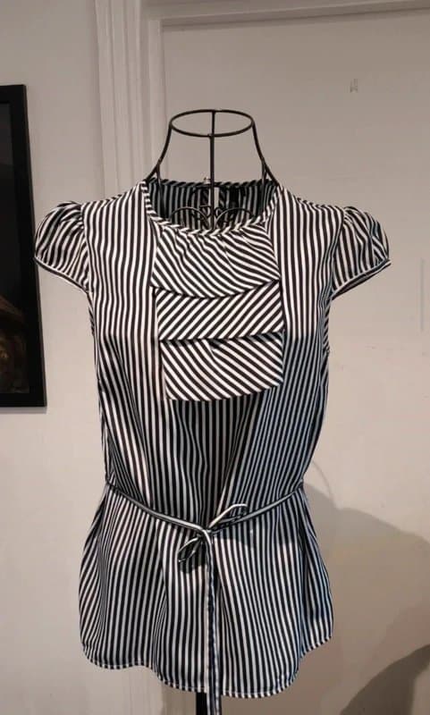 Topshop Stylish Navy & White Stripe Top with Tie Waist Size 10