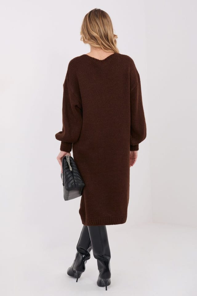 Love Lace Love Lace Women's Loose Midi Sweater Dress V Neck Knit in Brown - 3
