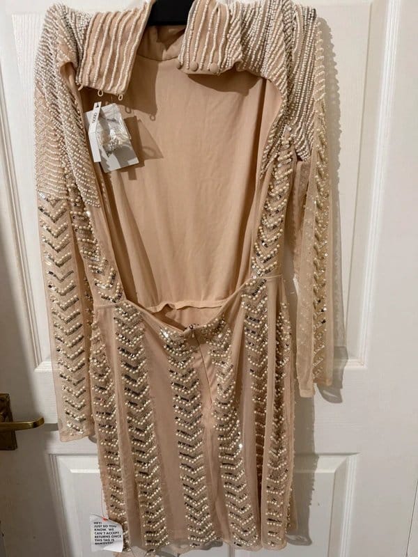 ASOS Nude Beaded & Sequin Midi Dress – Size UK 14 / US 10