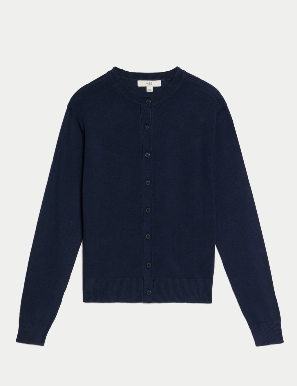 Marks & Spencer M&S Crew Neck Button Front Cardigan Navy - 1