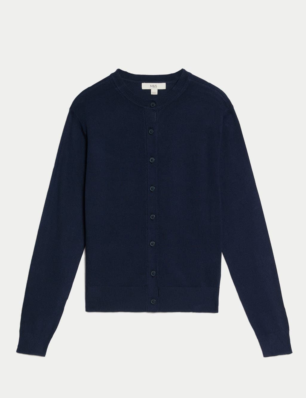 Marks & Spencer M&S Crew Neck Button Front Cardigan Navy