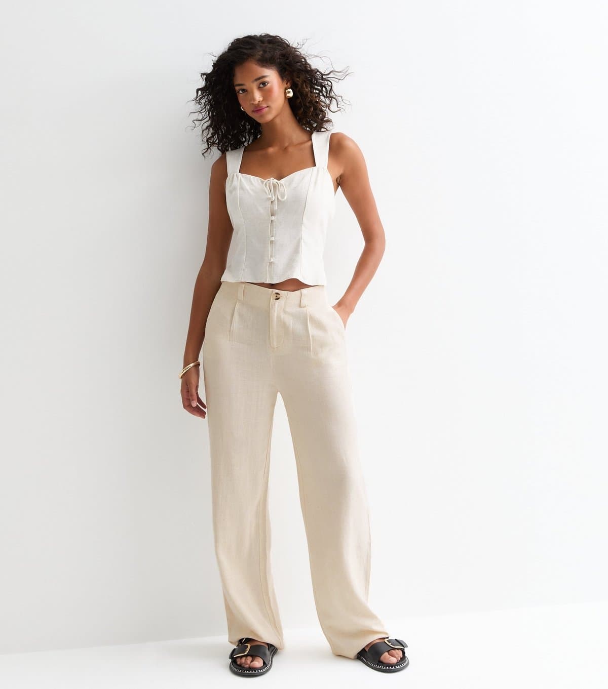 Only ONLY Off White Pleated Trousers for Women