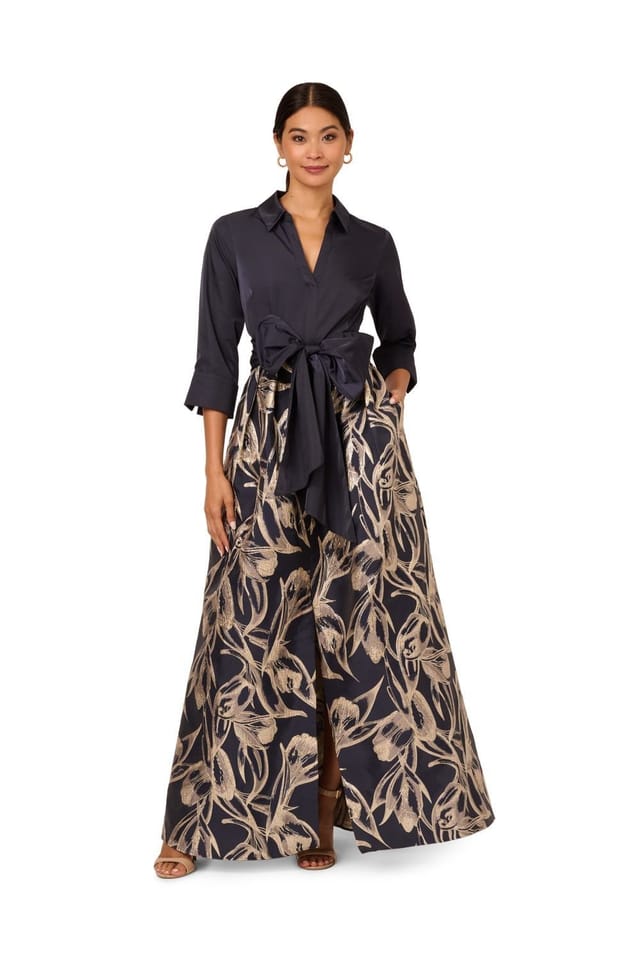 Adrianna Papell Adrianna Papell Women's Shirt Jacquard Long Dress in Navy - 2